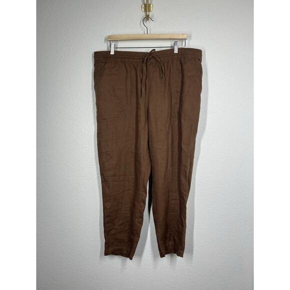 Lands End Womens Wide Leg Linen Pants Size 18 Brown - Picture 1 of 5